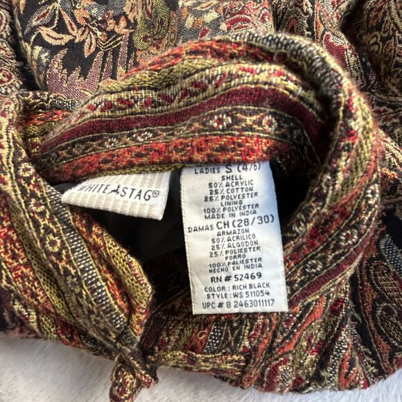 White Stag Womens Brocade Tapestry Jacket Small Black/Red Paisley Damask Print - Picture 3 of 10